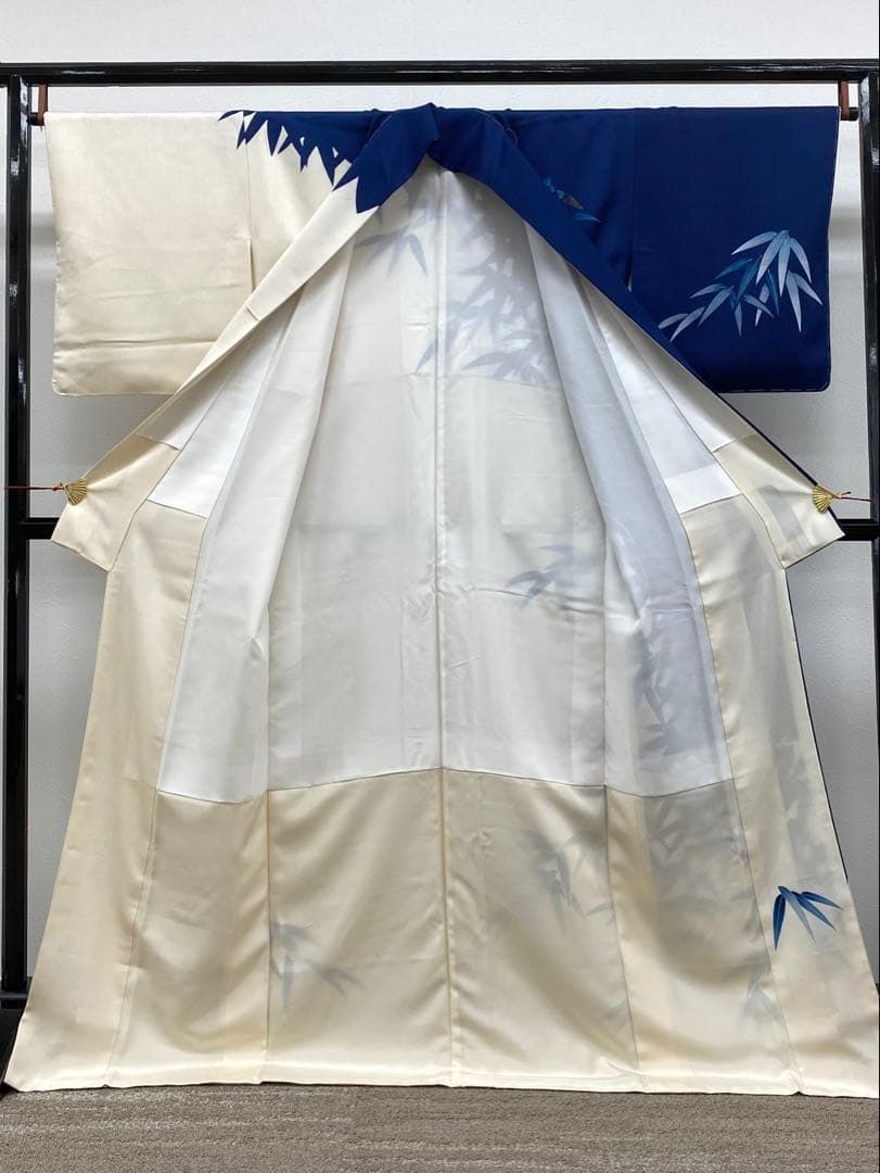 付け下げ 訪問着 型友禅 金彩 紋意匠 笹文様 正絹 躾糸付き KH139