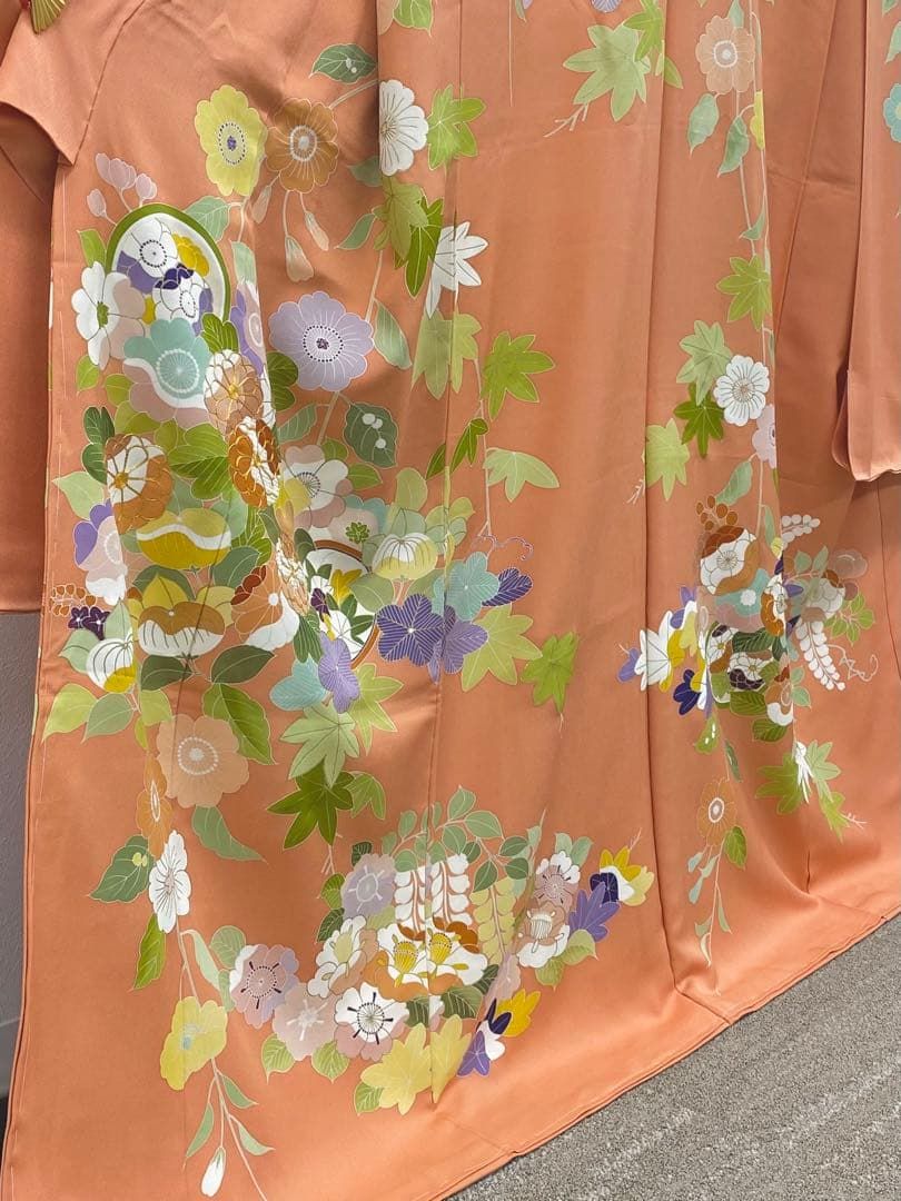 千總謹製 落款入 振袖 仮絵羽 未仕立て品 刺繍 金駒 金彩 正絹 伽羅色 