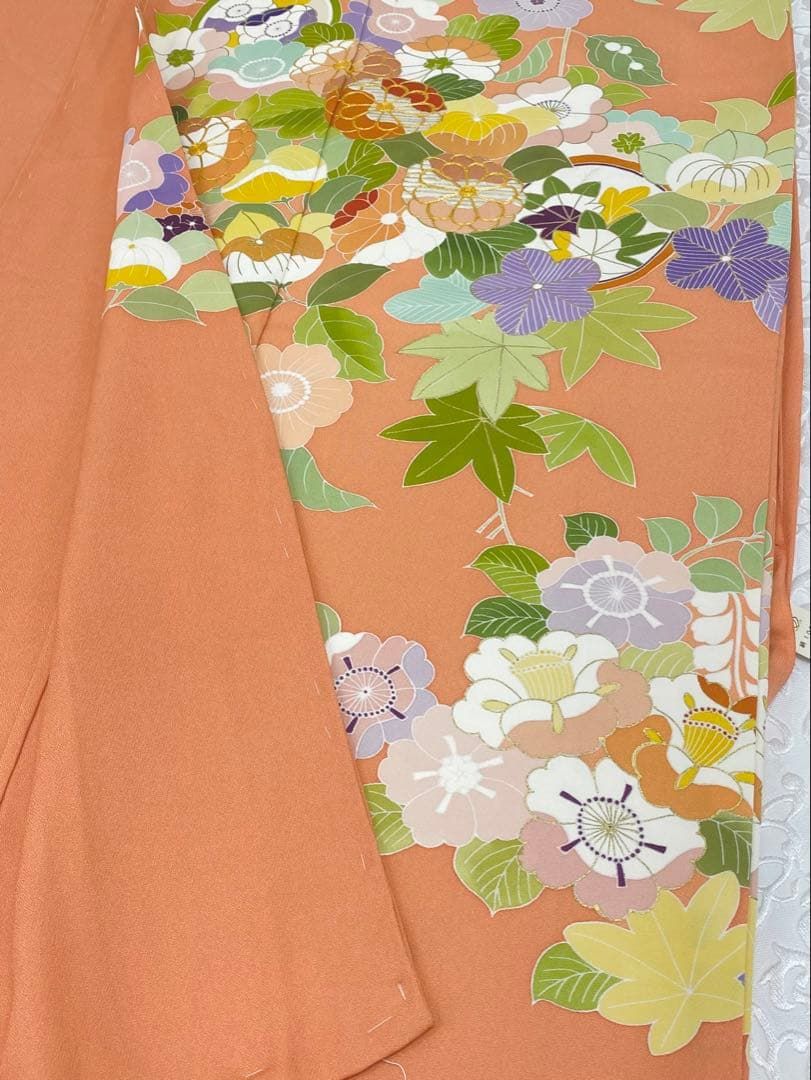 千總謹製 落款入 振袖 仮絵羽 未仕立て品 刺繍 金駒 金彩 正絹 伽羅色 