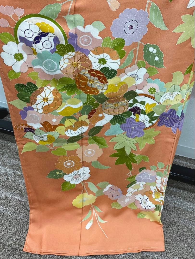 千總謹製 落款入 振袖 仮絵羽 未仕立て品 刺繍 金駒 金彩 正絹 伽羅色