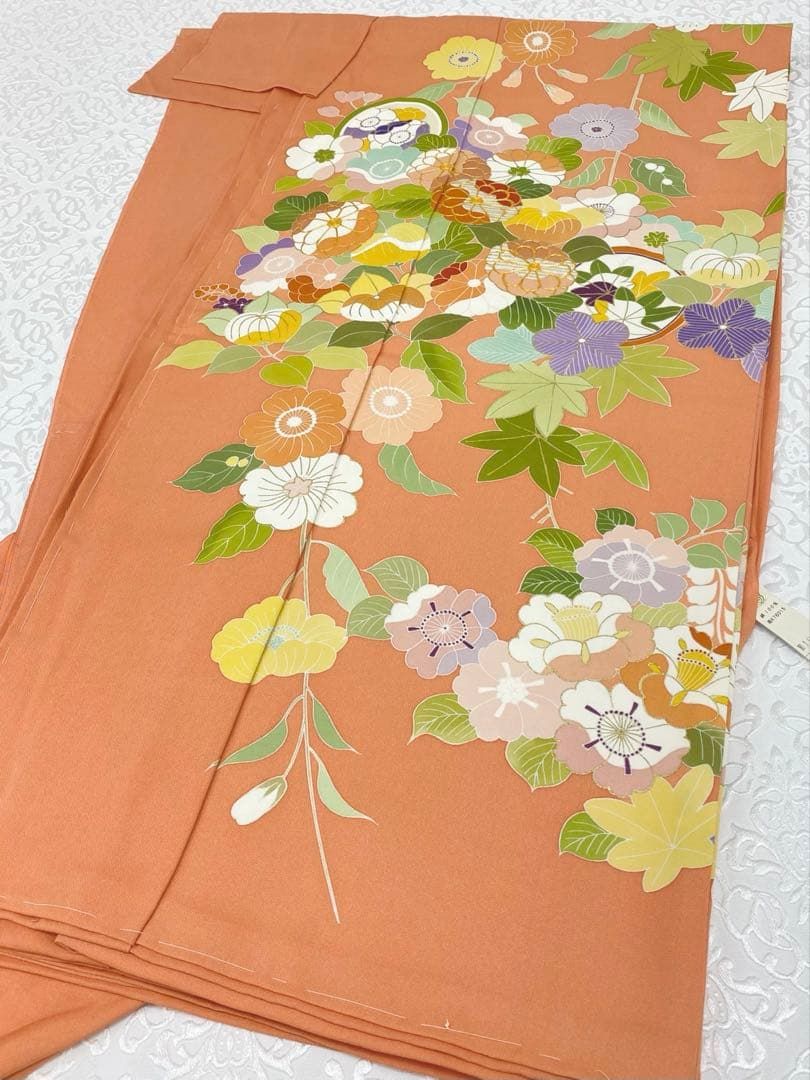 千總謹製 落款入 振袖 仮絵羽 未仕立て品 刺繍 金駒 金彩 正絹 伽羅色