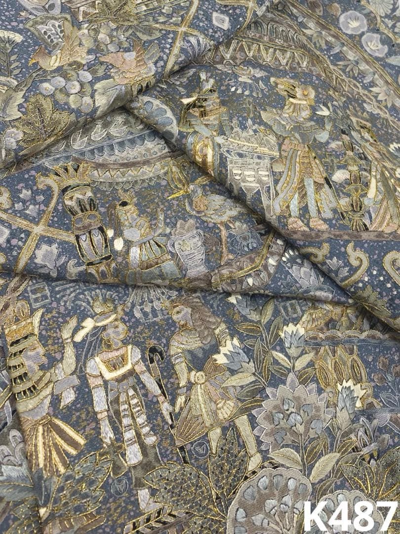 蘇州刺繍 相良刺繍 汕頭刺繍 総刺繍 古代壁画文 コプト 金糸 正絹 躾糸