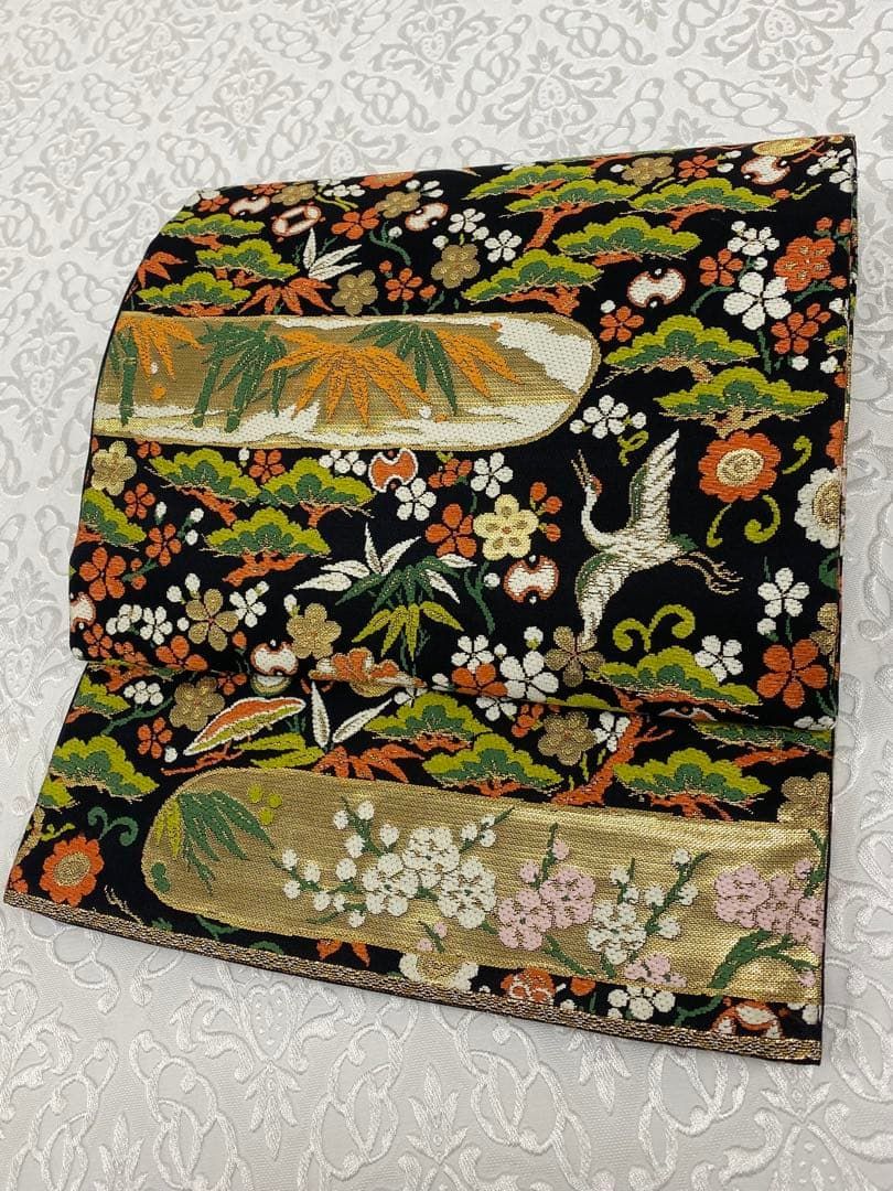 たつむら 龍村美術織物 本袋帯 慶長彩花錦 竹笹 宝尽くし 鶴 金糸 正絹 