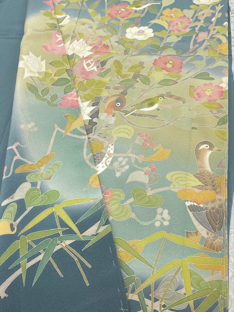 本加賀友禅 中野星峰 落款入 色無地 仮絵羽 未仕立て品 正絹 八掛付き