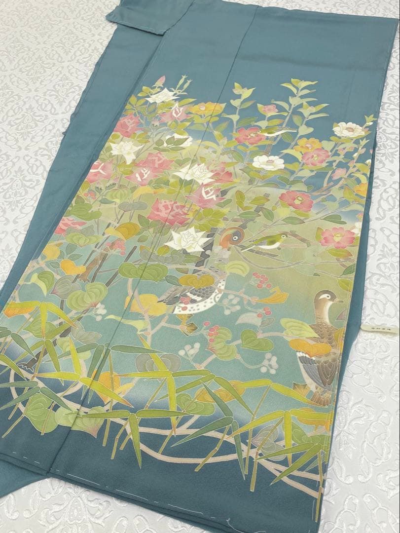 本加賀友禅 中野星峰 落款入 色無地 仮絵羽 未仕立て品 正絹 八掛付き 