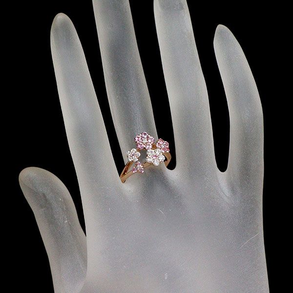 K18PG ピンクサファイア ダイヤモンド リング 0.57ct D0.37ct フラワー