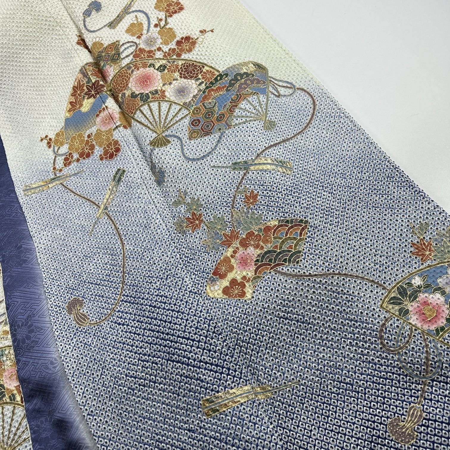 孔雀 訪問着 豪華 銀通し 仮絵羽 未仕立て品 八掛付き 正絹 大衆演劇