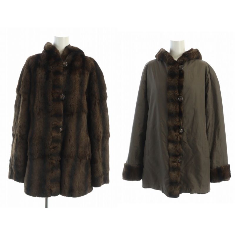 ノーブランド品 毛皮コート ミドル リバーシブル ロリス 長袖 絹
