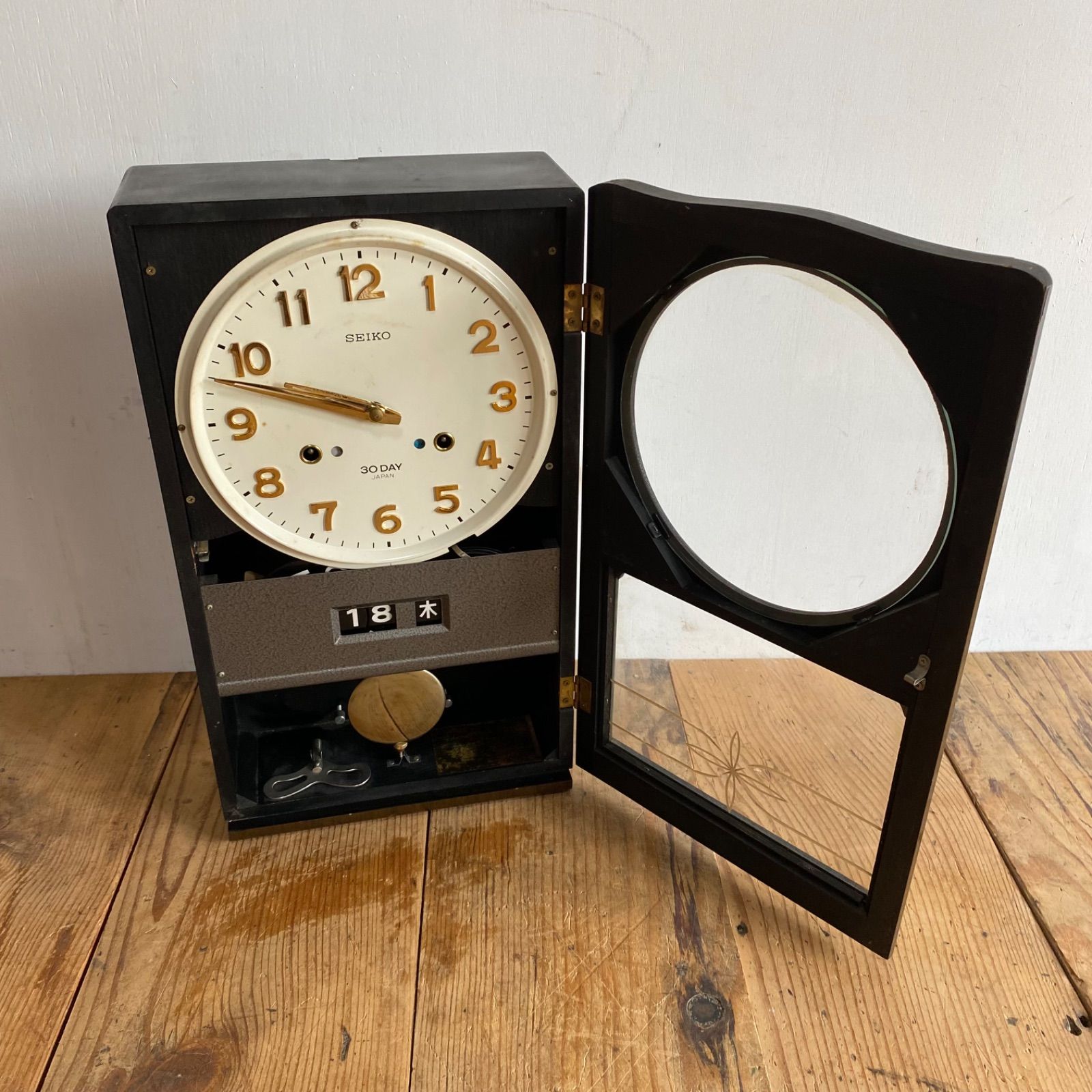 【稼動品】SEIKO 30days pc460 ゼンマイ式 振り子時計 柱時計 SEIKO セイコー ゼンマイ式 振り子時計 柱時計 1ヵ月巻掛時計 y92