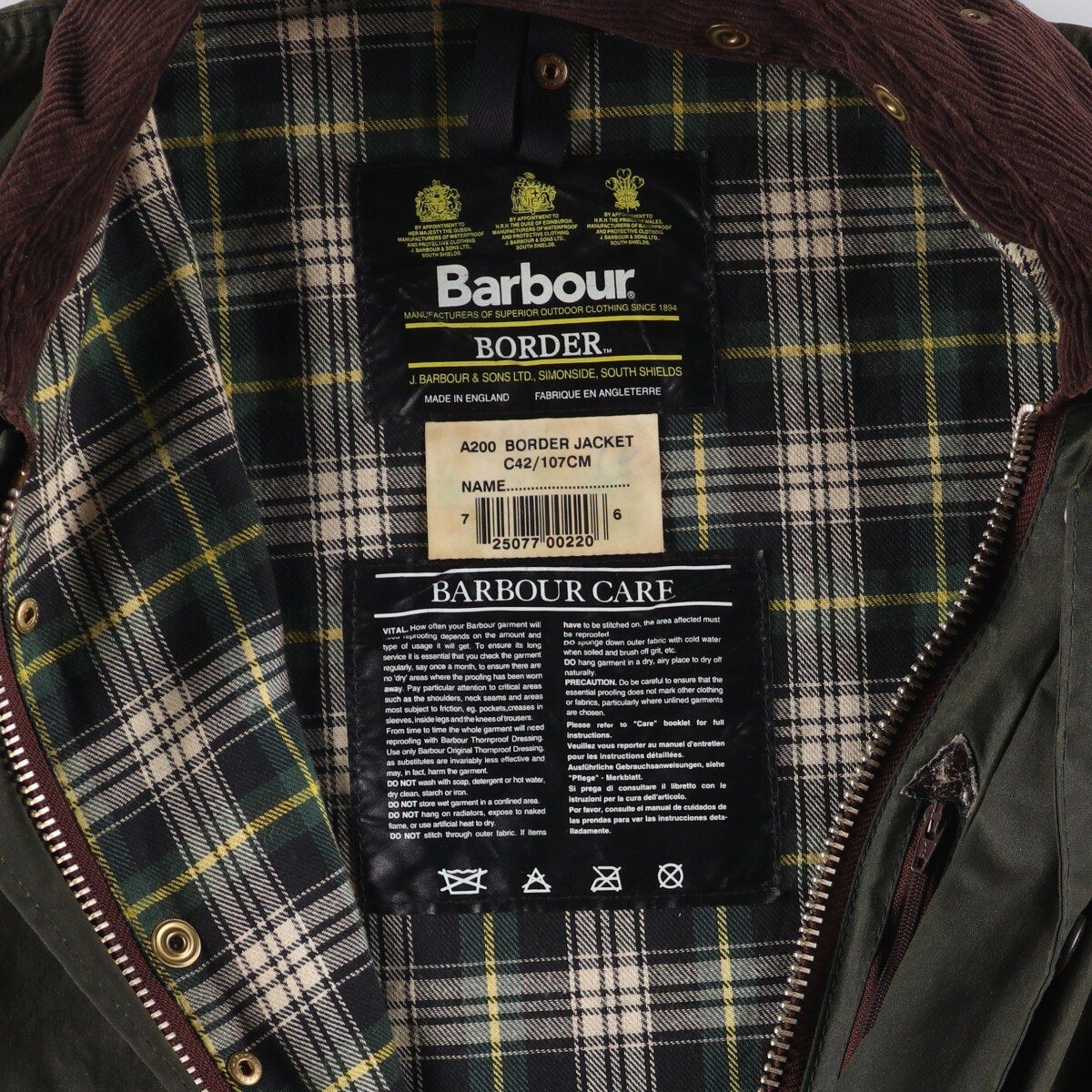古着 90年代 バブアー Barbour BORDER ボーダー 旧3ワラント ワックス