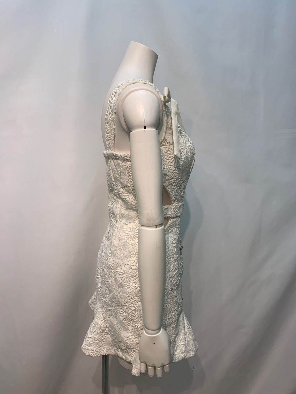 1711 ROBE de FLEURS ローブドフルール キャバクラ ドレス クロシェレース ストラップリボン タイト ミニ ストーン キャバドレス M