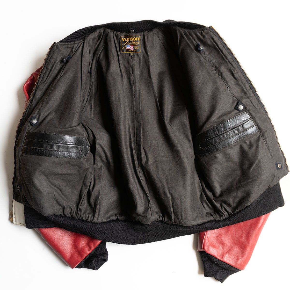美品】 VANSON 【TJV オールレザー スタジャン】40 ホワイト レッド 