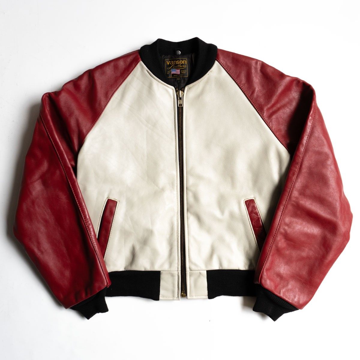 美品】 VANSON 【TJV オールレザー スタジャン】40 ホワイト レッド 