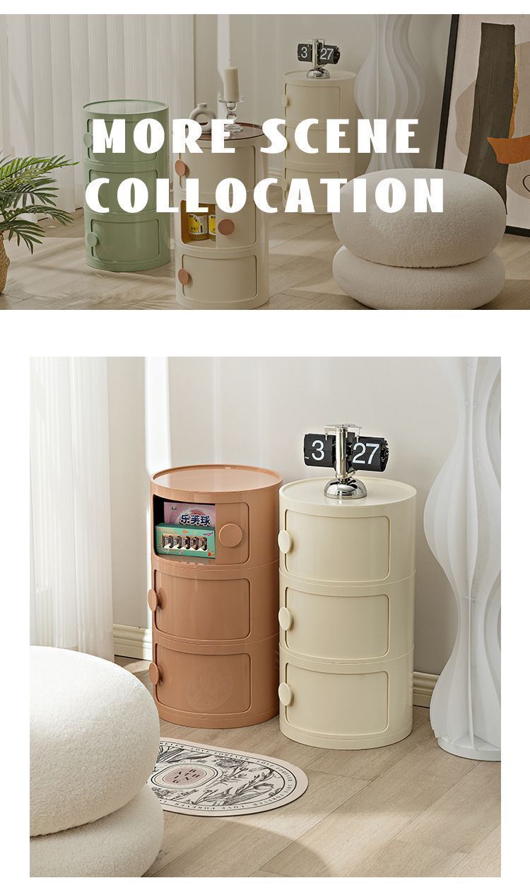 3段 8色 完成品 丸型ベッドサイドキャビネット サイドテーブル 取手が付き ソファサイドテーブル 円柱ラック ベッドサ