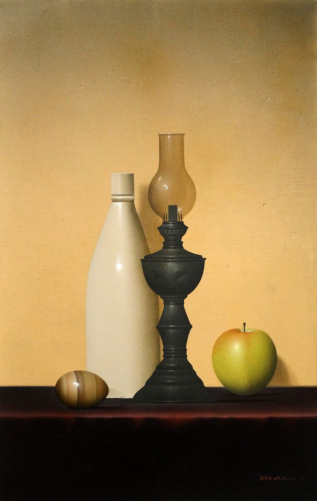大竹山 規 ランプの静物 油絵 M10号 百貨店個展多数 高島屋日本橋本店 銀座 兜屋画廊個展 リアリズム 小竹美術