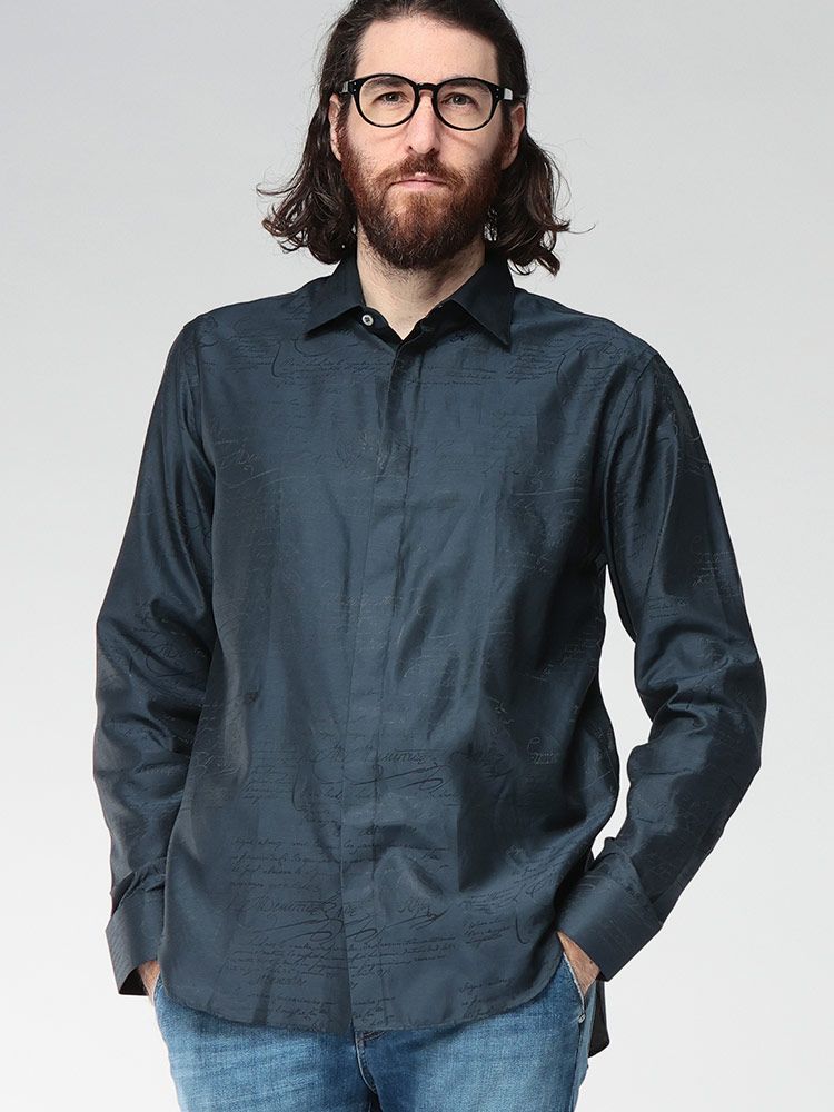 BERLUTI (ベルルッティ) シルク スクリット レギュラーカラー 長袖