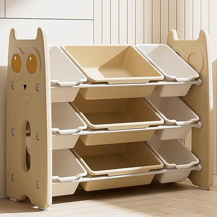 QD-WST おもちゃラック 収納ラック 収納棚 絵本ラック 絵本収納 子供用収納ラック 大容量 分類収納 2way使用 収納ボックス付き 滑り止め 可愛 三段幅83cm フクロウ