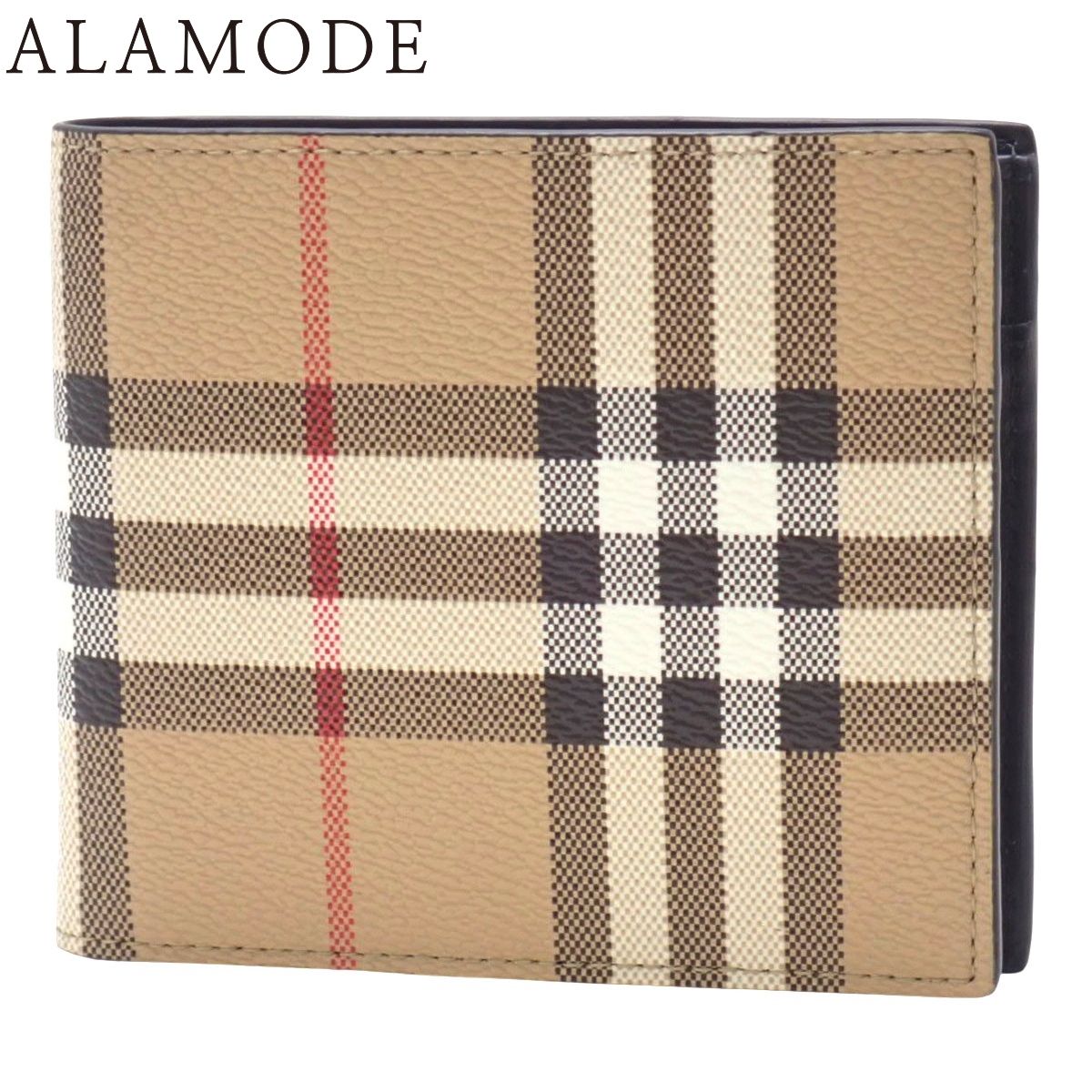 BURBERRY バーバリー ノバチェック 二つ折り財布 コンパクトウォレット 2つ折り 小物 チェック柄 PVCコーティングキャンバス カーフ ベージュ シルバー金具 8069815 メンズ 40802162477 アラモード