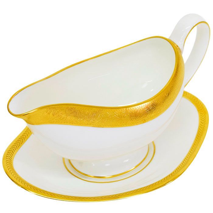 ABランク ウェッジウッド WEDGWOOD アスコット ASCOT ソースポット ＆ ソーサー ボーンチャイナ 陶器 金彩 イギリス製 黒壺 レディース メンズ ホワイト ゴールド mbm07019