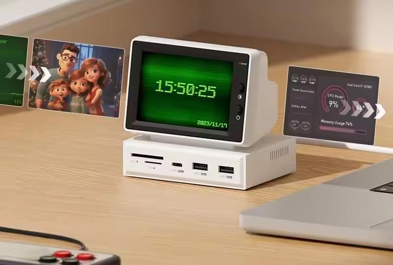 zmart 3.5インチ IPS ミニスクリーン AIDA64 ミニ PC CPU RAM HDD データモニター ディスプレイ サブスクリーン USB C ハブ付き ノートパソコン PC MacBook システムモニター サブディスプレイ CPUメータ