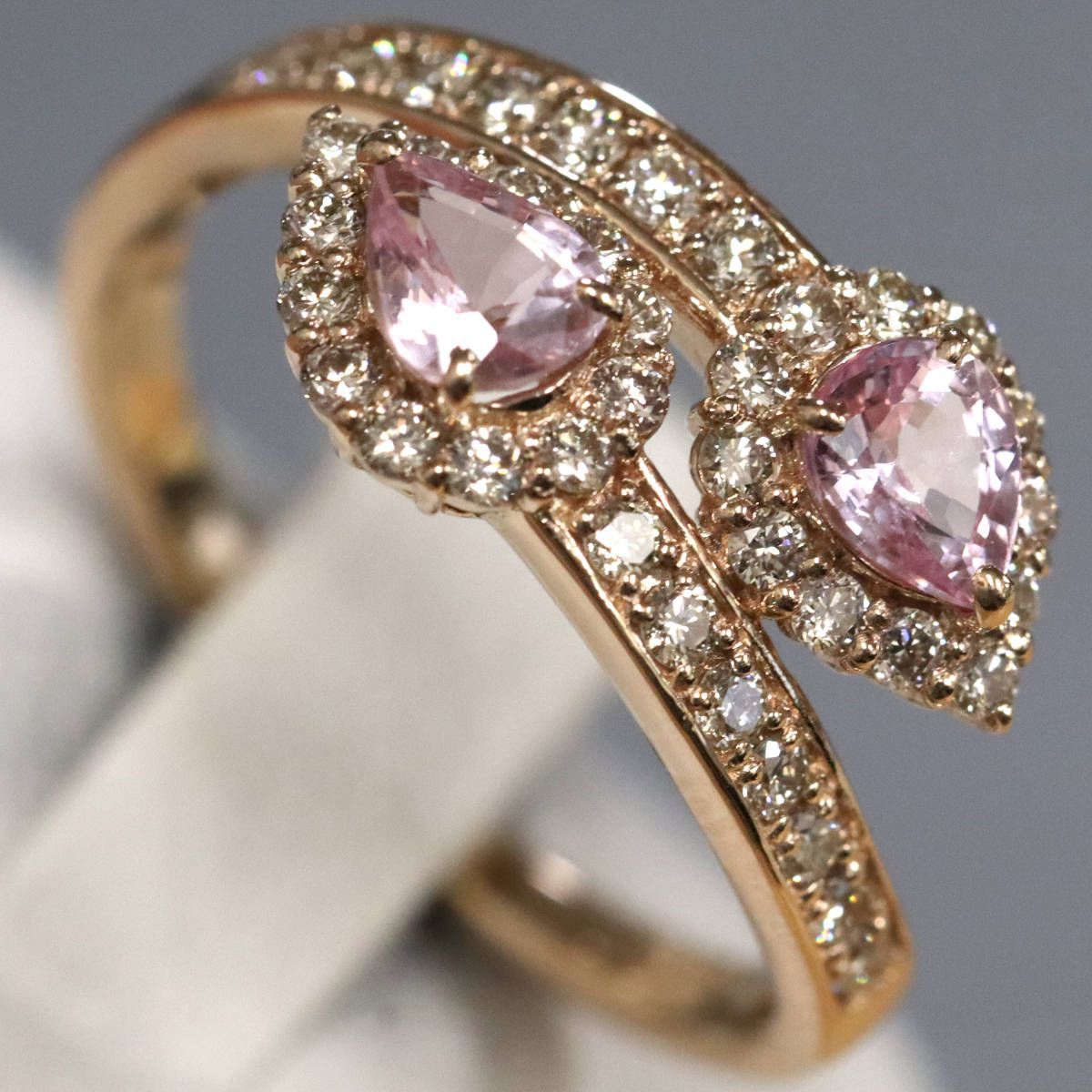 新品未使用k18パパラチアサファイア0.19ct ダイヤモンド0.15ctリング K18PGパパラチアサファイアダイヤモンドリング PS0.393 PS0.372 D0.48