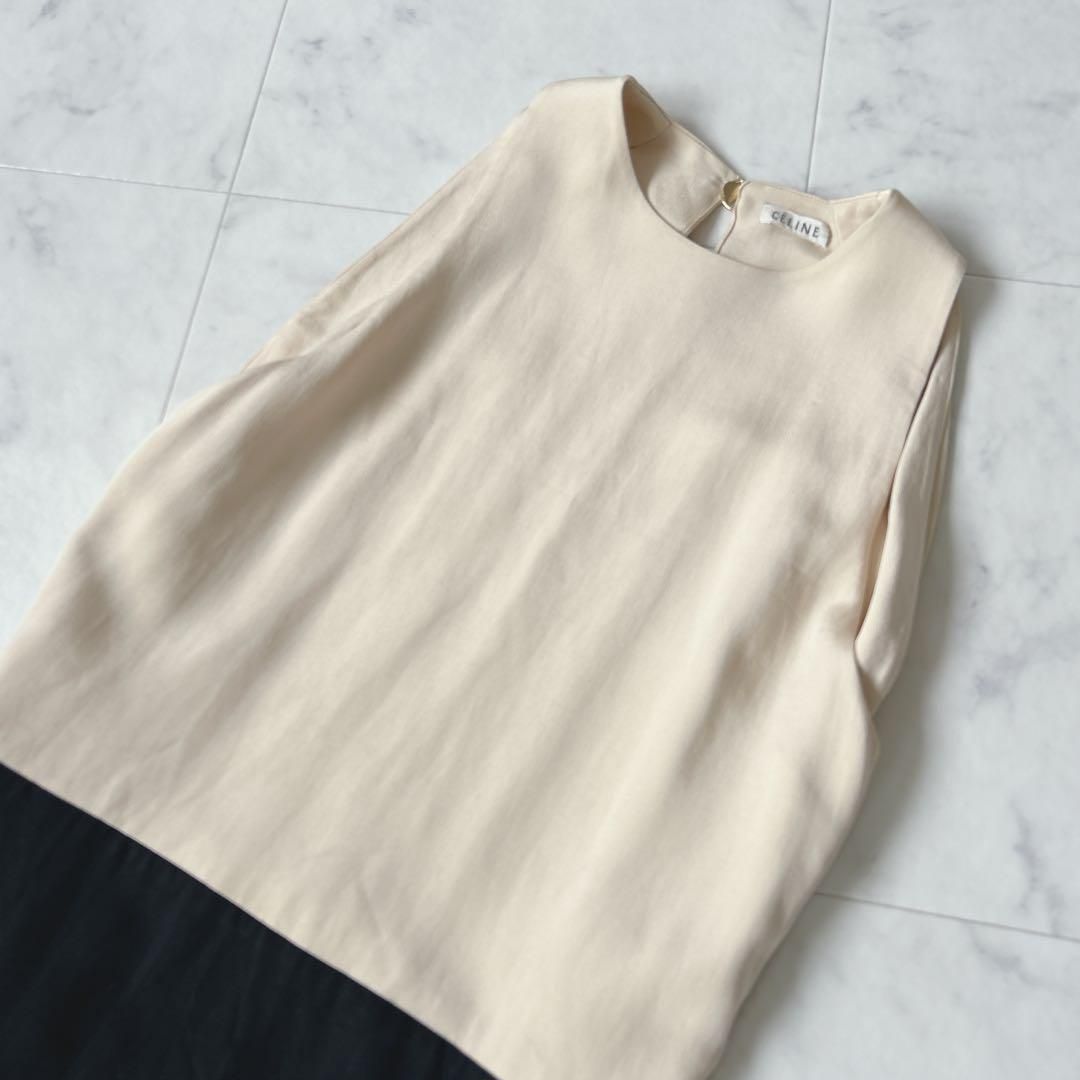 【未使用品】CELINEフィービー期ワンピース バイカラーSサイズ フランス製 CELINE フィービー期 シルク100% バイカラー ワンピース 定価約20万