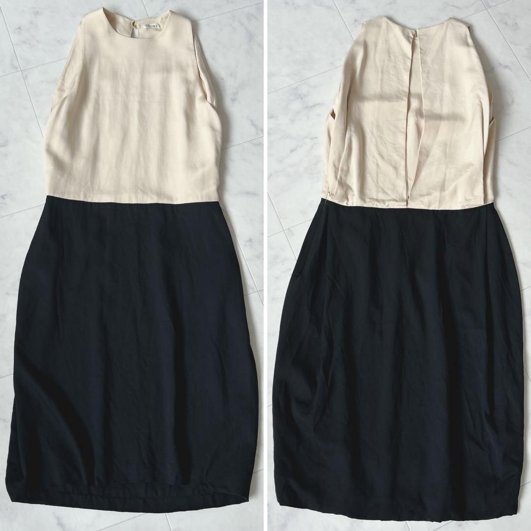 【未使用品】CELINEフィービー期ワンピース バイカラーSサイズ フランス製 CELINE フィービー期 シルク100% バイカラー ワンピース 定価約20万