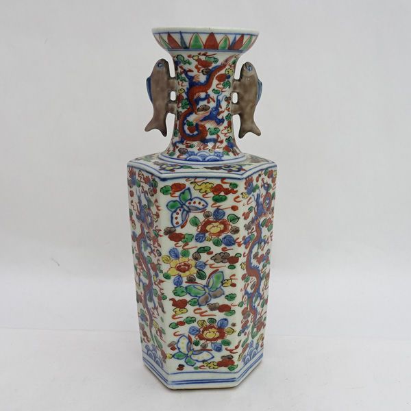 中国美術 ◇大明萬暦年製 花瓶 花入 美術花瓶 陶器製 色絵 ギフト【