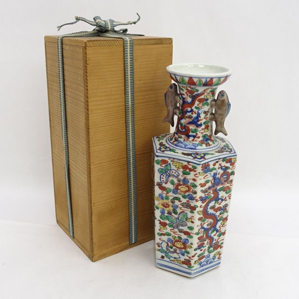 中国美術 ◇大明萬暦年製 花瓶 花入 美術花瓶 陶器製 色絵 ギフト【