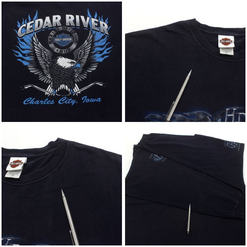 00s USA製 HARLEY DAVIDSON Hanes 袖プリント イーグル フレイム 長袖 