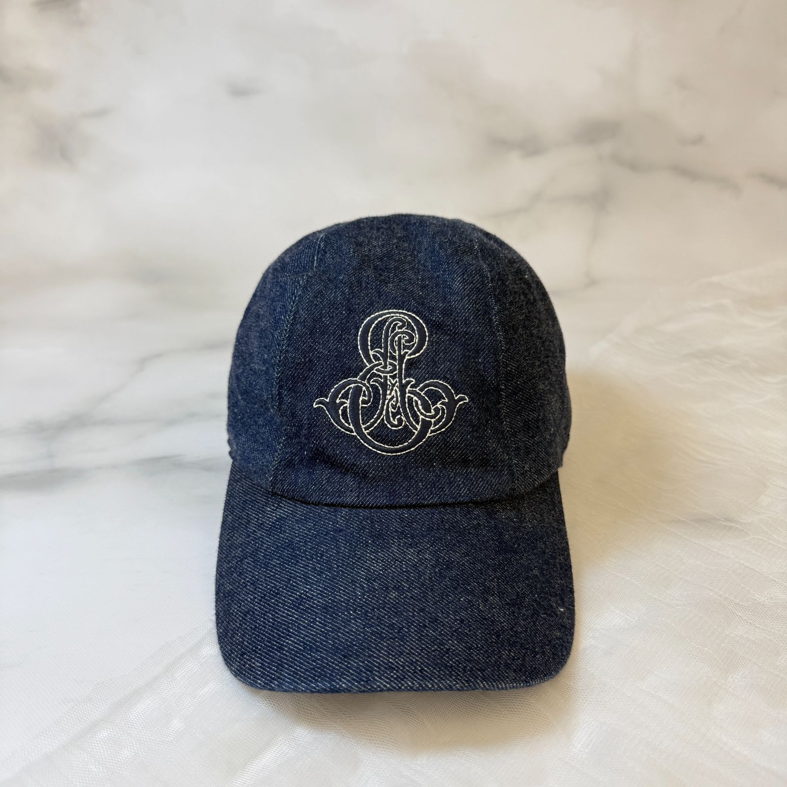 鑑定済み エルメス デイヴィス エミール 58 ネイビー シルバー 金具 デニム キャスケット 帽子 キャップ Hロゴ DAVIS EMILE セリエ ボタン