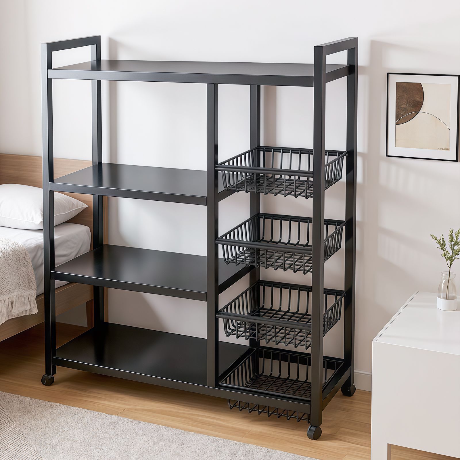 送料無料・クリスマスセール」炭素鋼製 4段 ブラック キッチン収納