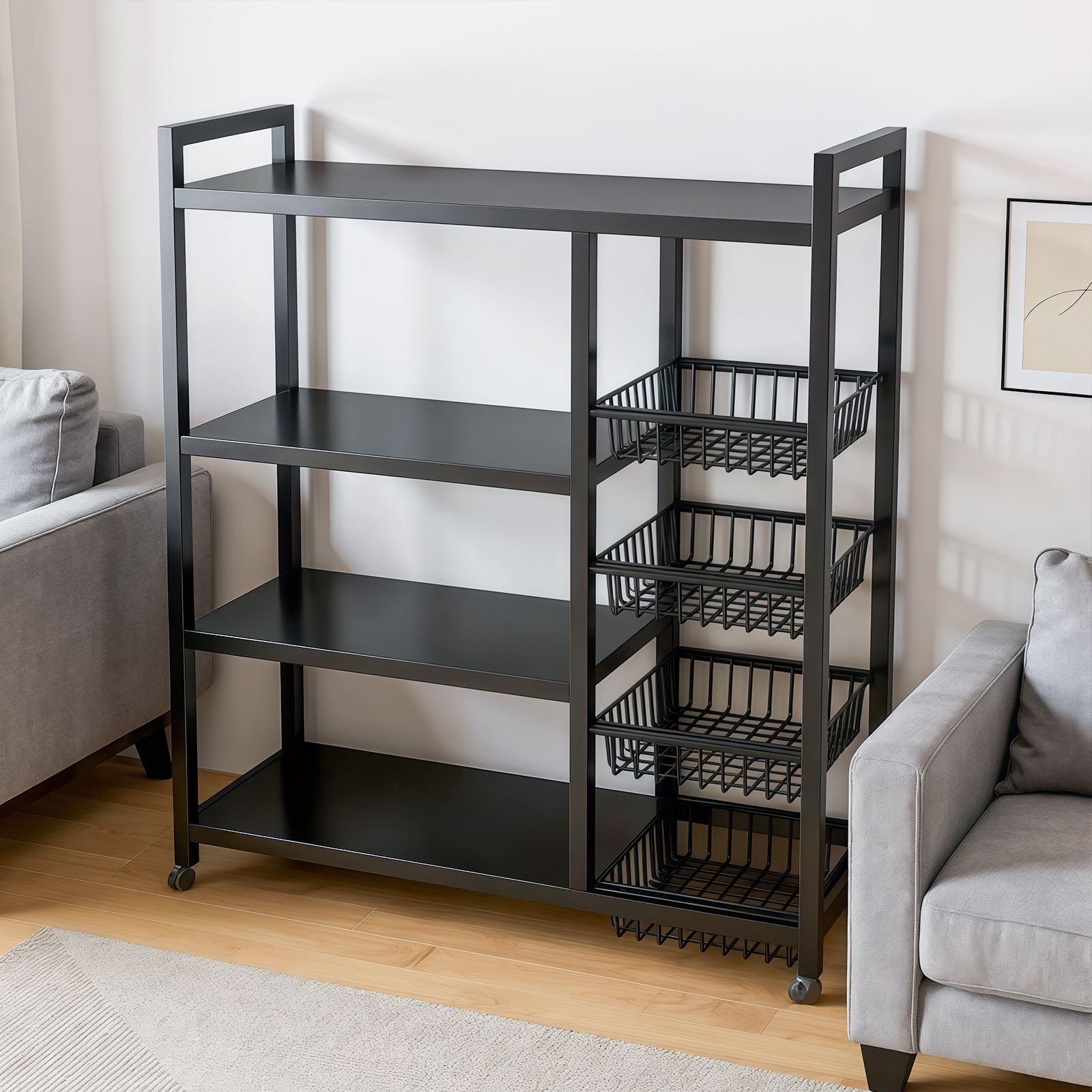 送料無料・クリスマスセール」炭素鋼製 4段 ブラック キッチン収納