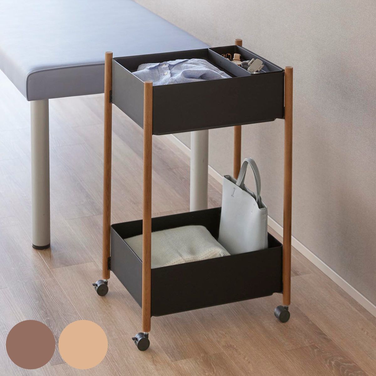 山崎実業 RIN 小物トレー付き収納ワゴン 2段 リン 4903208101790 リンシリーズ 収納ワゴン 2段ワゴン 小物トレー 収納 ワゴン コンパクト キャスター付き 収納ラック ラック 二段 インテリア