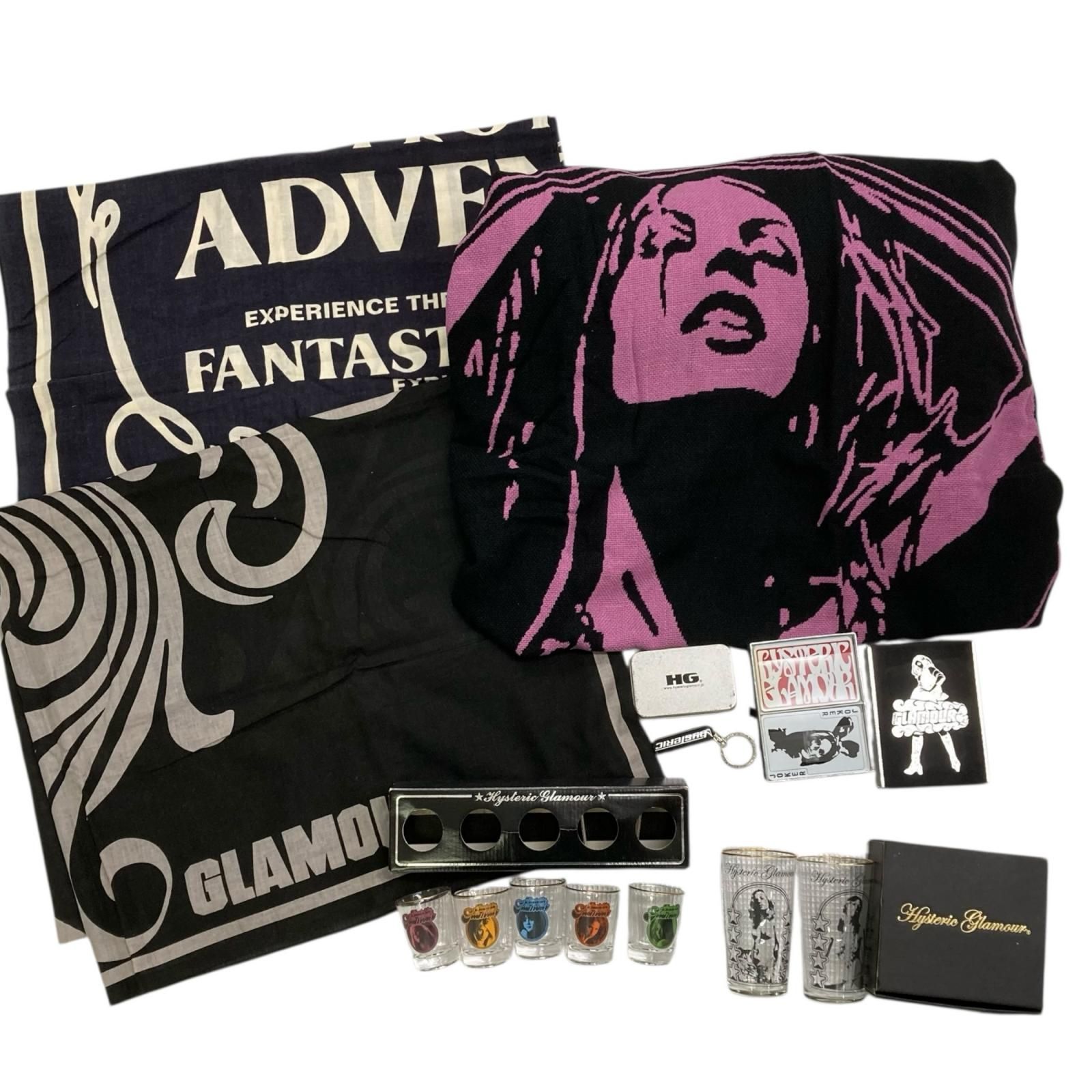 186001 HYSTERIC GLAMOUR ヒステリックグラマー ブランケット タペストリー グラスなど 平成レトロ グッズ8点まとめ