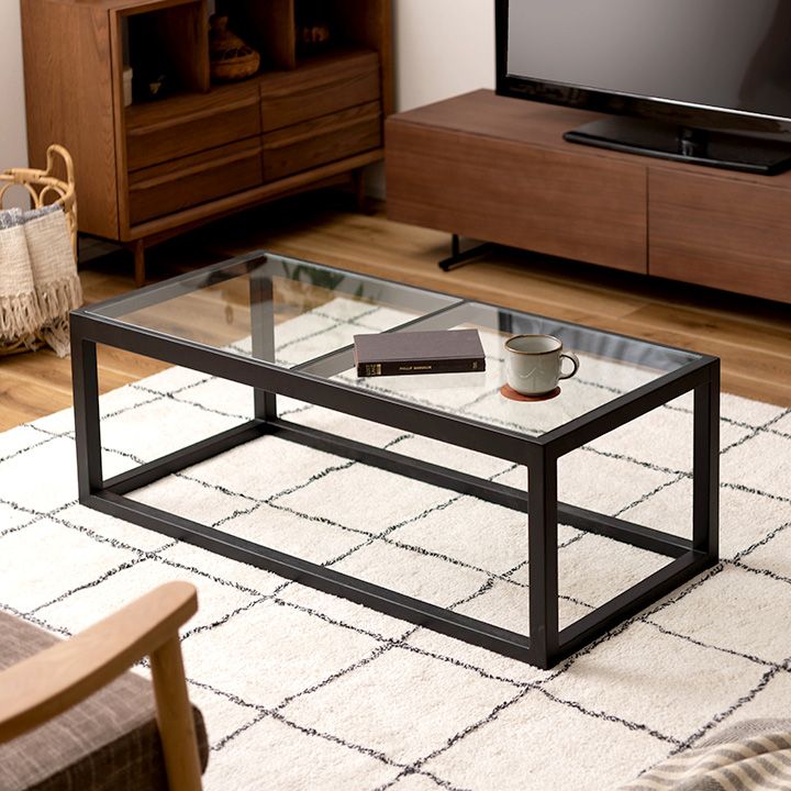 モデルルーム リビングテーブル ガラス 幅110 ローテーブル ブラック