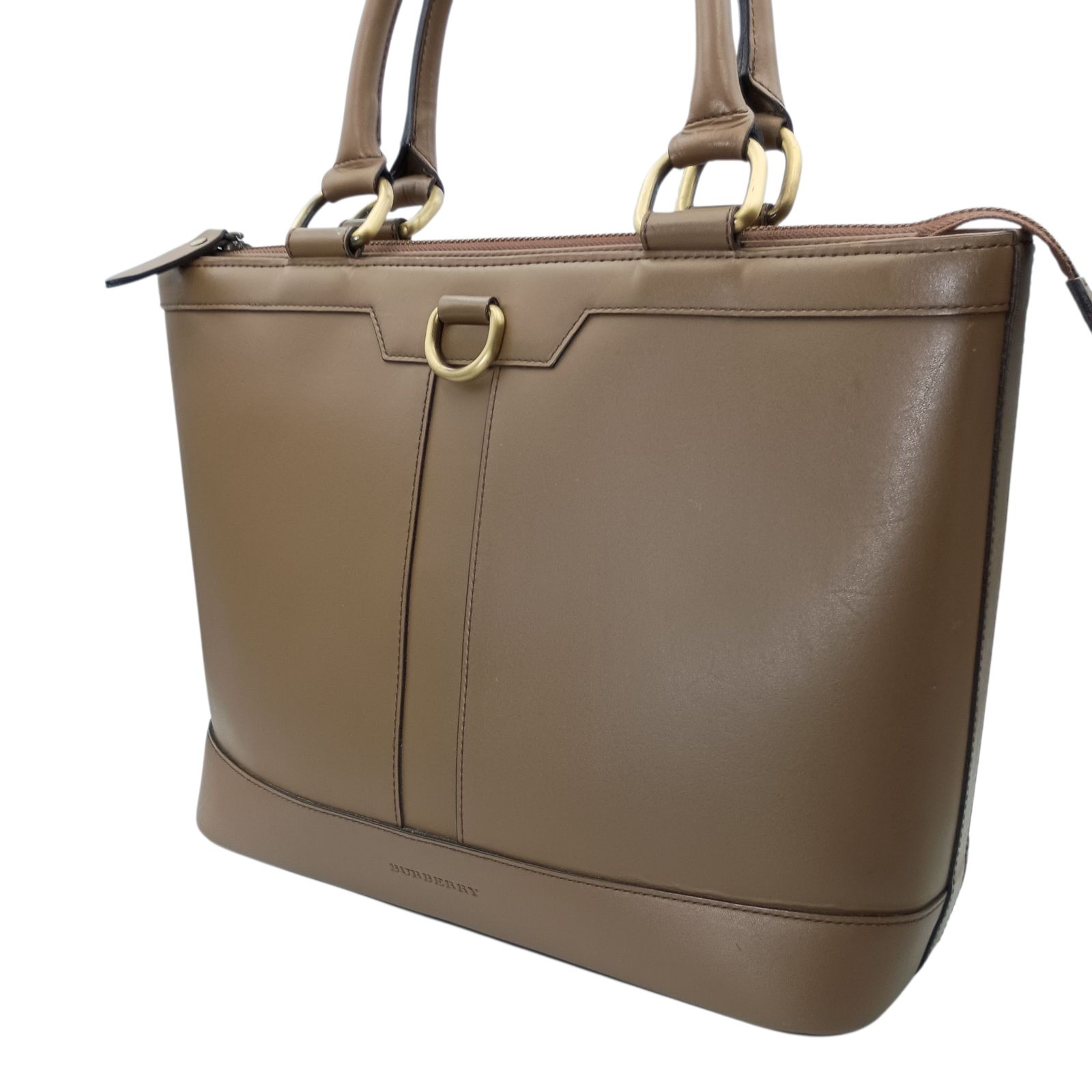BURBERRYバーバリーキャメルレザートートバッグハンドバッグ BURBERRY バーバリー ロゴ刻印 ハンドバッグ キャメル レザー - メルカリ