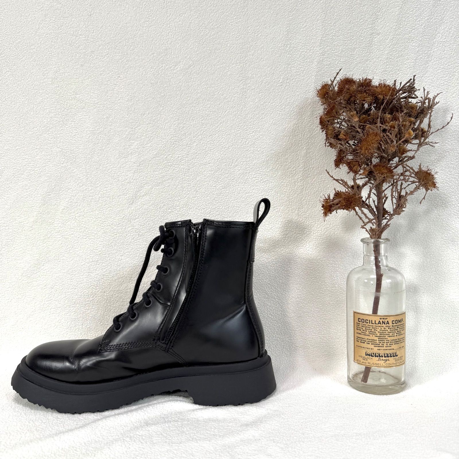 OFFICINE CREATIVE レースアップブーツ ミドル丈 レザー ブラック