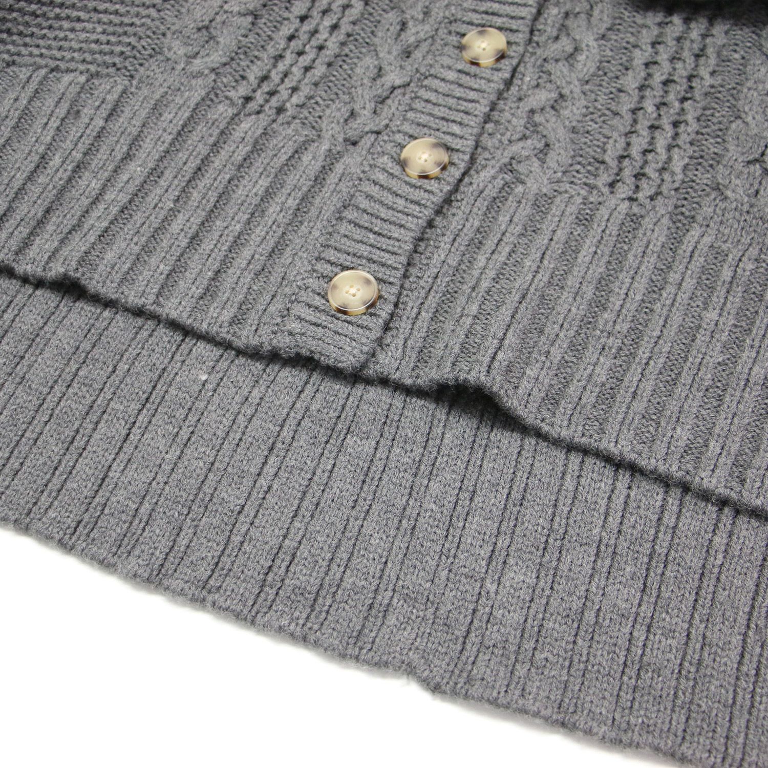 Three Dots スリードッツ カーディガン グレー サイズ:SMALL | 22秋冬 バルキー ケーブル編み カーディガン | Bulky sweater l/s cable cardy | ニット ショート丈 Vネック 長袖 ウール | トップス 羽織り【レディース】【中古】【K4620】 Three Dots カーディガン グレー サイズ:SMALL | 22AW バルキー