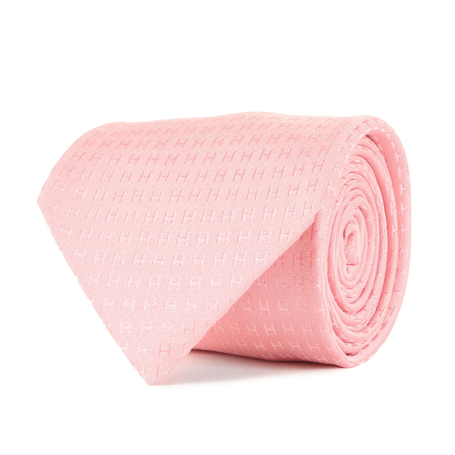 箱付き】HERMES エルメス ネクタイ ファソネ ピンク ジャガード H柄