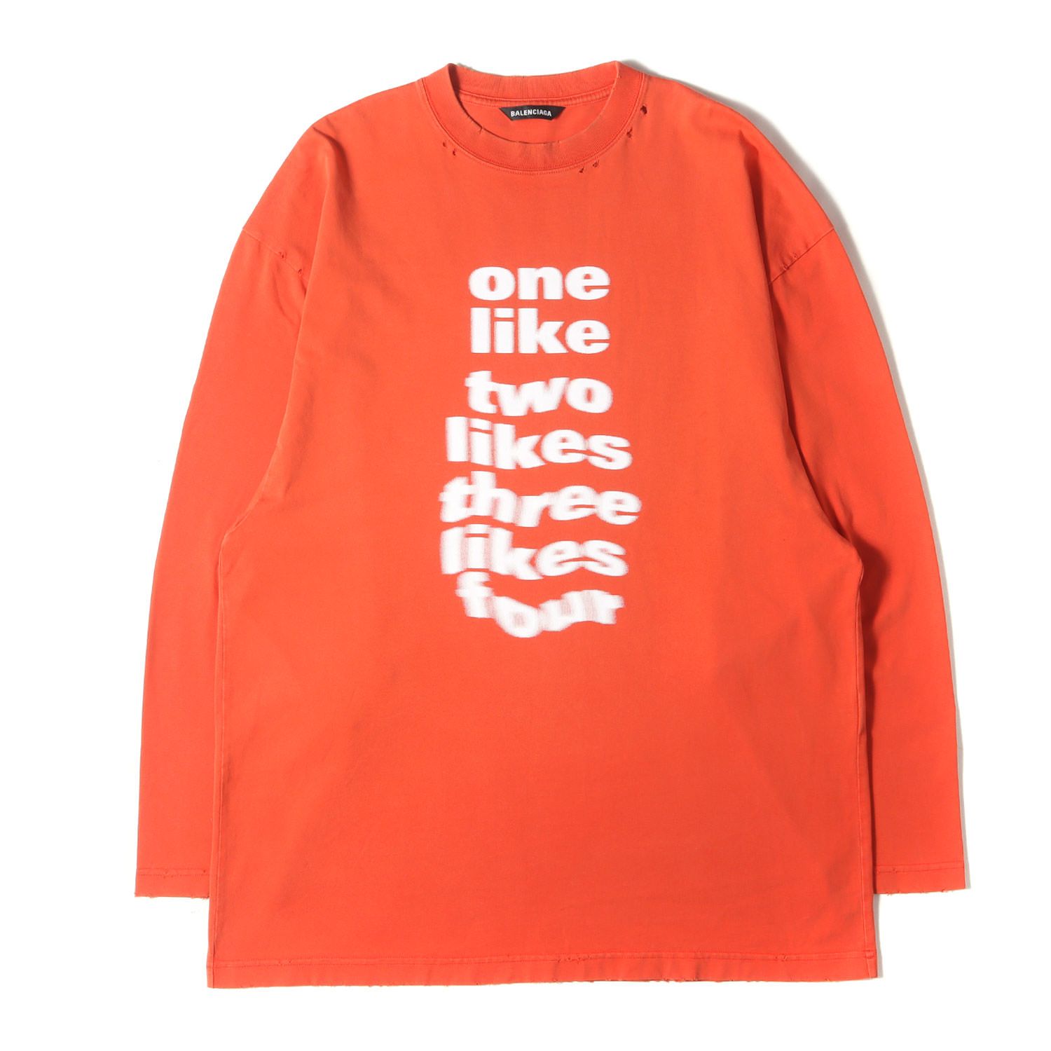 BALENCIAGA バレンシアガ Tシャツ オレンジ サイズ:XXS | デストロイ加工 メッセージロゴ オーバーサイズ ロングスリーブ Ｔシャツ | トップス カットソー 長袖【メンズ】【中古】【K4620】 BALENCIAGA バレンシアガ Tシャツ オレンジ サイズ:XXS | デストロイ