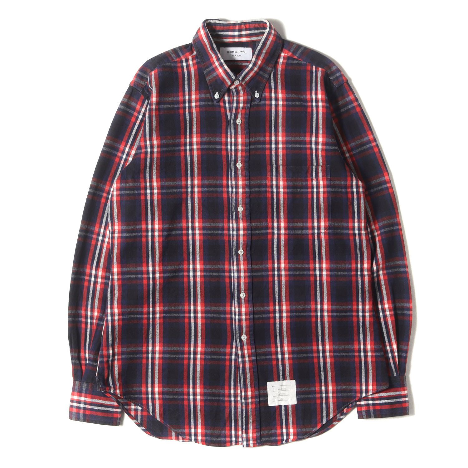 THOM BROWNE トムブラウン シャツ ネイビー レッド ホワイト サイズ 3 タータンチェック BD フランネルシャツ アメリカ製 トップス カジュアルシャツ 長袖 メンズ