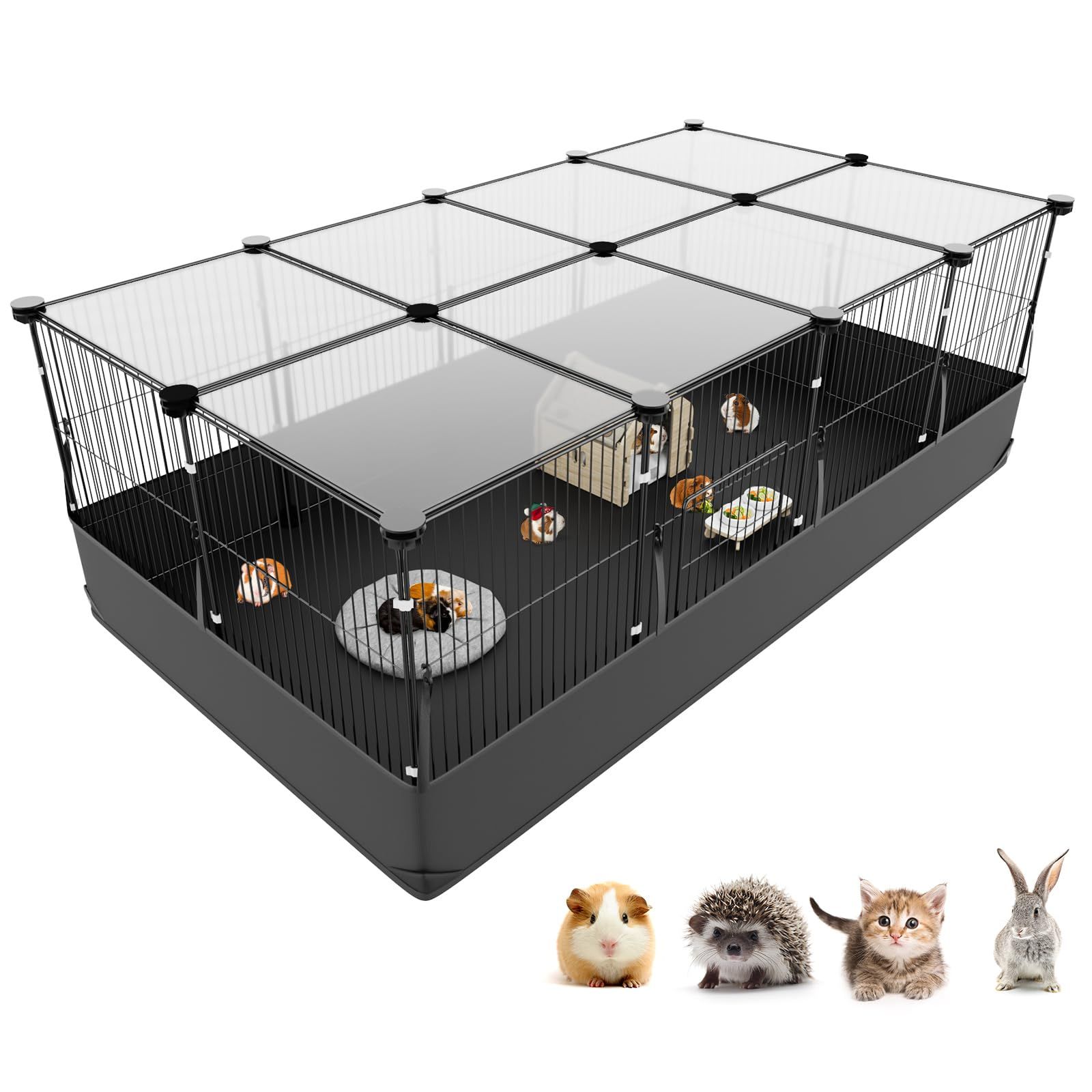 Tresbro ペットフェンス ドア 天板の追加 防水マット付き 錆びにくいペットサークル 幅30cm 高さ40cm 小動物ゲージ 柵 ウサギフェンス 猫柵 子犬 柵 室内用 簡単立式 収納 室内外対応 モルモット ハムスター チンチラ用