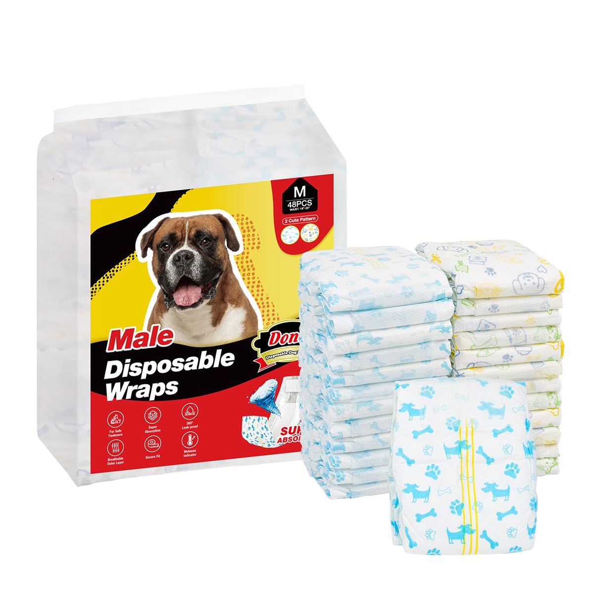 Dono 犬用オムツ 男の子用マナーベルト【Mサイズ 48枚】４パック 新品 Dono 犬おむつ 男の子用マナーベルト 長時間 超吸収 2色柄犬用