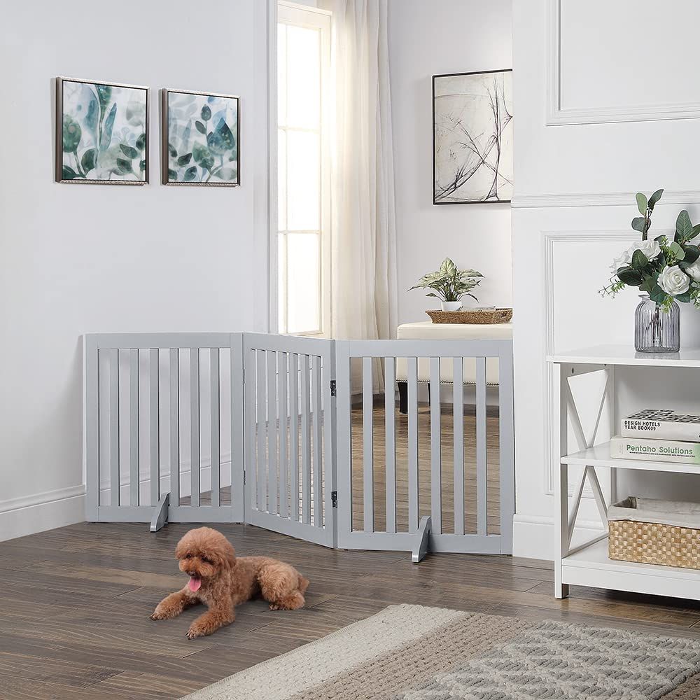 新品 unipaws ペットゲート 置くだけ簡単 木製 折りたたみ式 伸縮可能