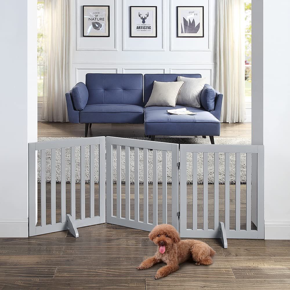 新品 unipaws ペットゲート 置くだけ簡単 木製 折りたたみ式 伸縮可能