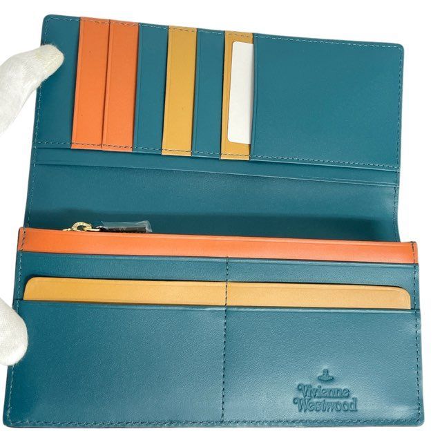 【新品未使用】Vivienne Westwood 長財布 オレンジ/ブルー 未使用 ヴィヴィアンウエストウッド 財布 二つ折り ブラック 黒 長財布