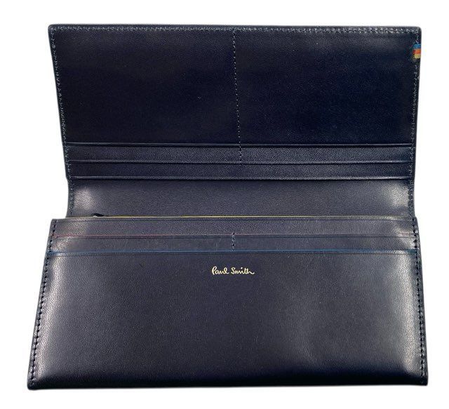 未使用 ポールスミス 長財布 レザー 濃紺　ネイビー　マルチスカラー　ケースあり 財布 メンズ レディース Paul Smith 二つ折り PSC835 未使用 ポールスミス 長財布 レザー 濃紺 ネイビー マルチスカラー