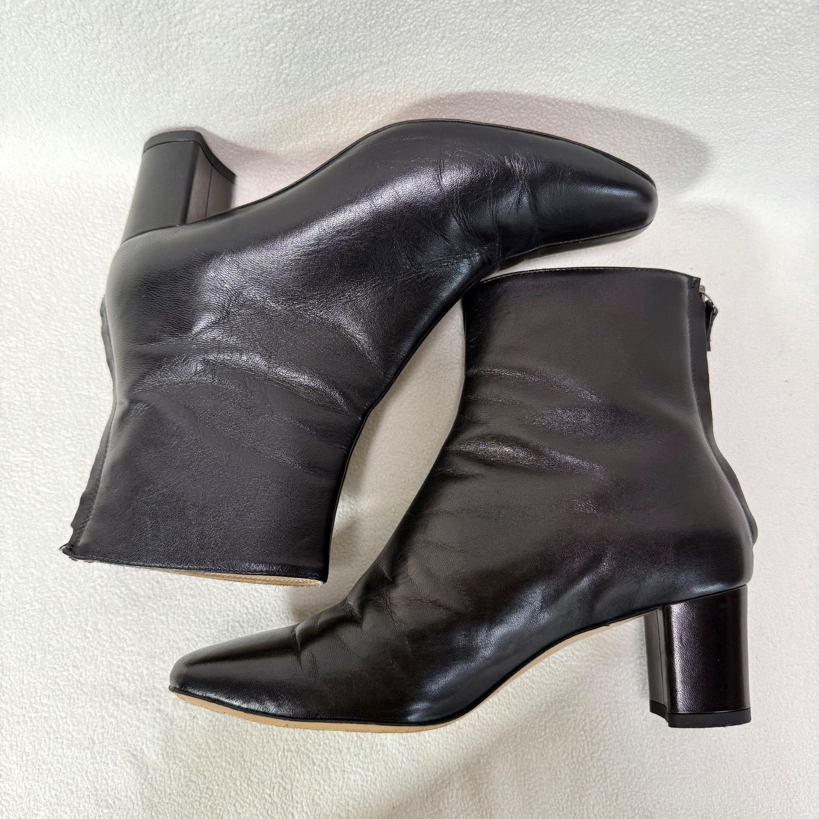 美品✨ファビオルスコーニ スクエアトゥ センターシーム レザー ブラック 37 美品✨ファビオルスコーニ スクエアトゥ バックジップ センターシーム