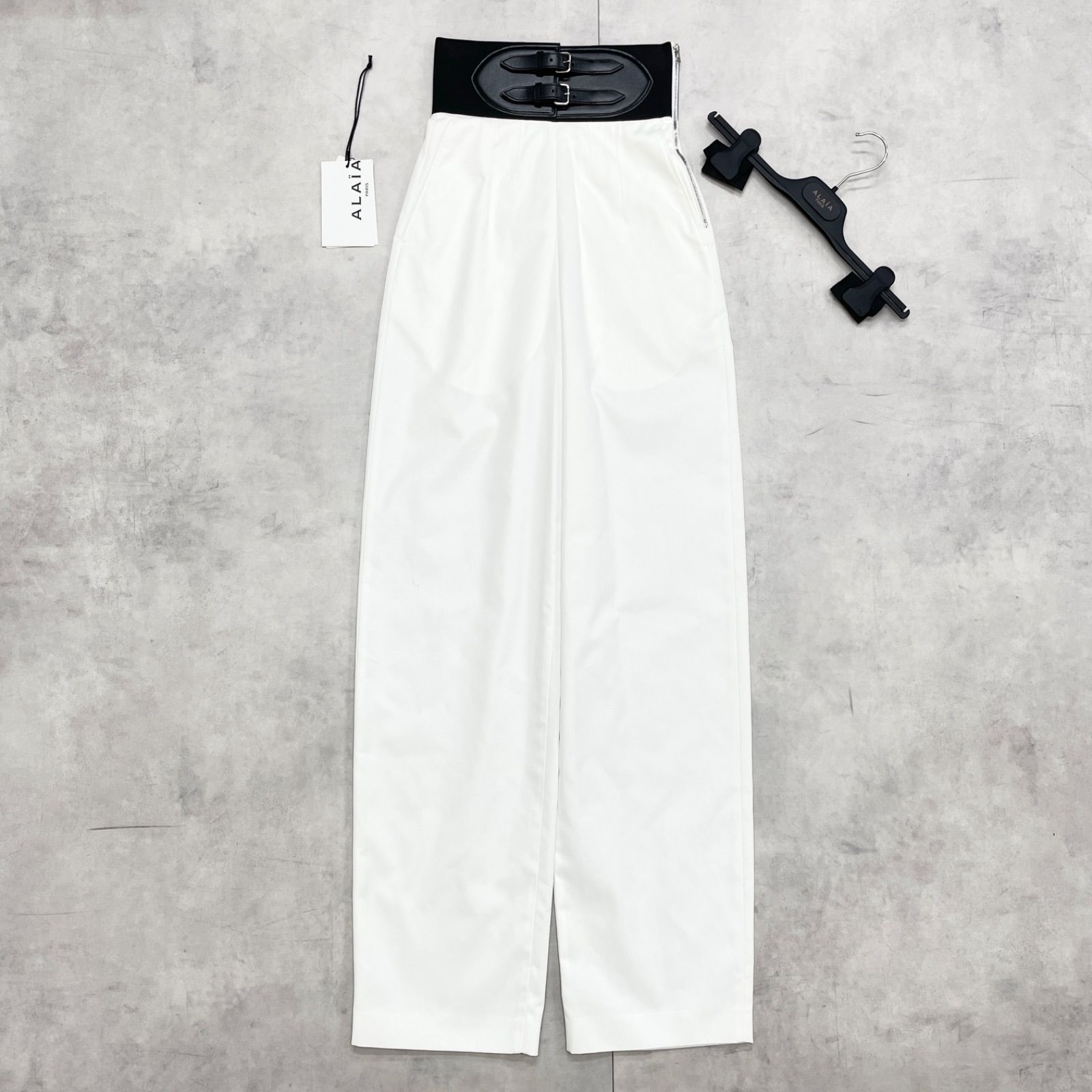 ALAIA アライア パンツ ベルト コルセット ワイド コットン レザー 白